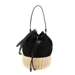 Prada Drawstring Bucket Bag Canvas and Wicker Small