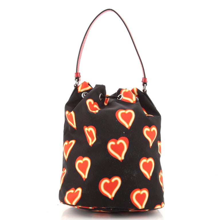 Prada Drawstring Bucket Bag Printed Tessuto Small For Sale at 1stDibs