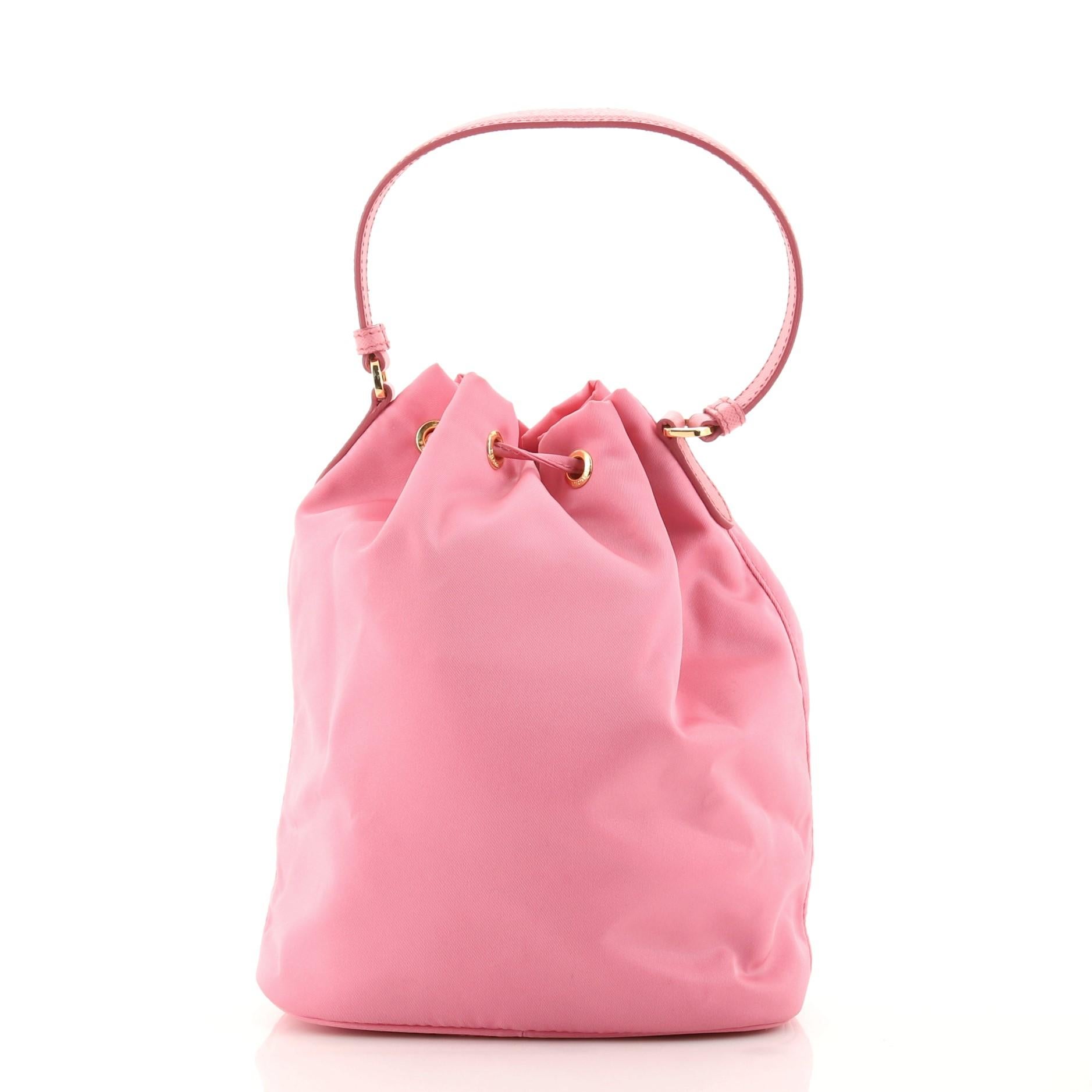 Prada Kordelzug Bucket Bag Tessuto Klein (Pink)