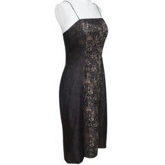 PRADA Dress Spaghetti Strap Silk Brown Black Lace Print Sz 40