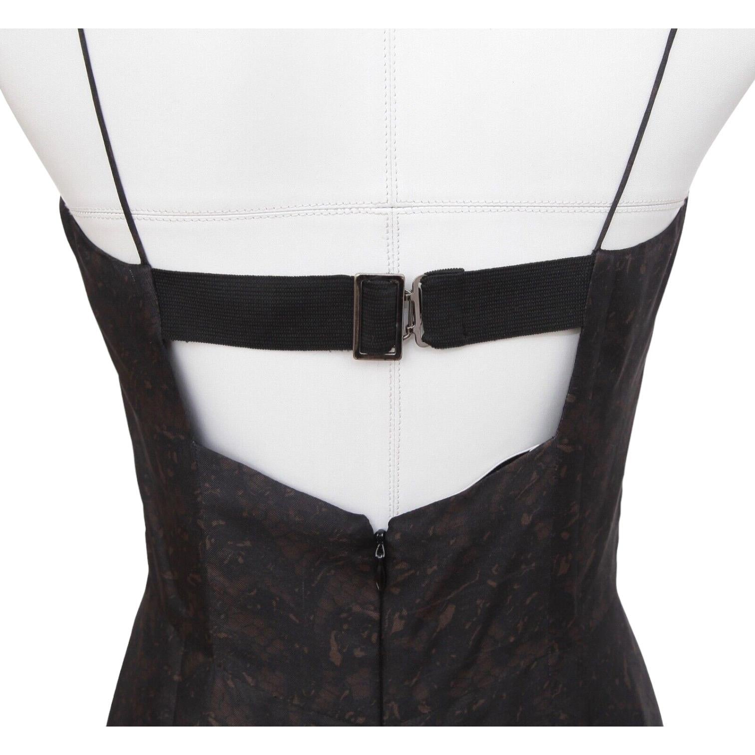 PRADA Dress Spaghetti Strap Silk Brown Black Lace Print Sz 40 For Sale 3