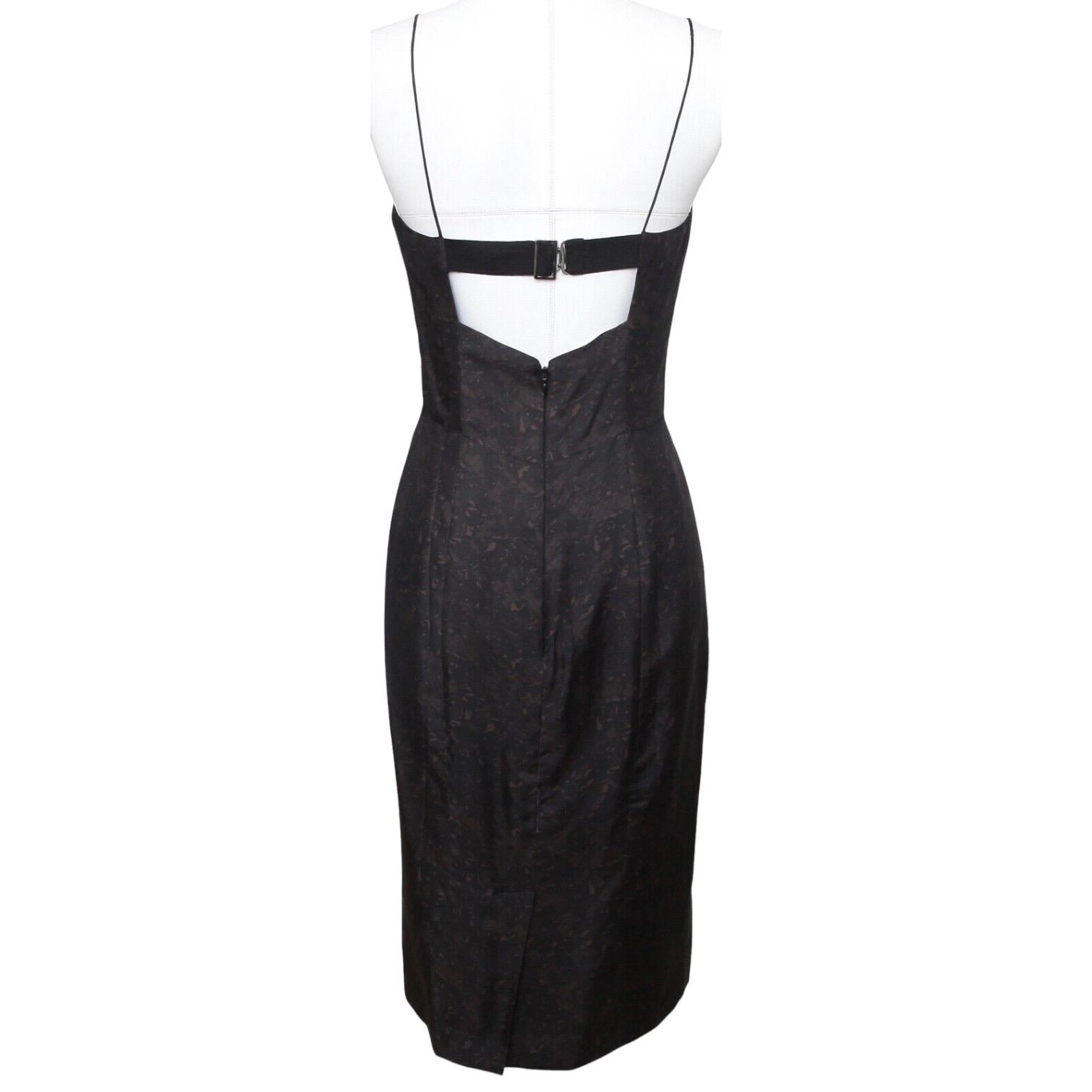 PRADA Dress Spaghetti Strap Silk Brown Black Lace Print Sz 40 For Sale 4