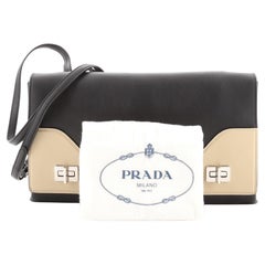 Vintage Prada Dual Flap Double Turnlock Bag Leather Black, Neutral