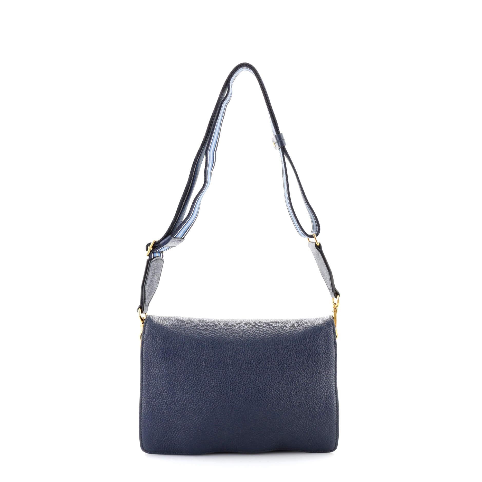 Black Prada Dual Strap Flap Crossbody Bag Vitello Daino Small