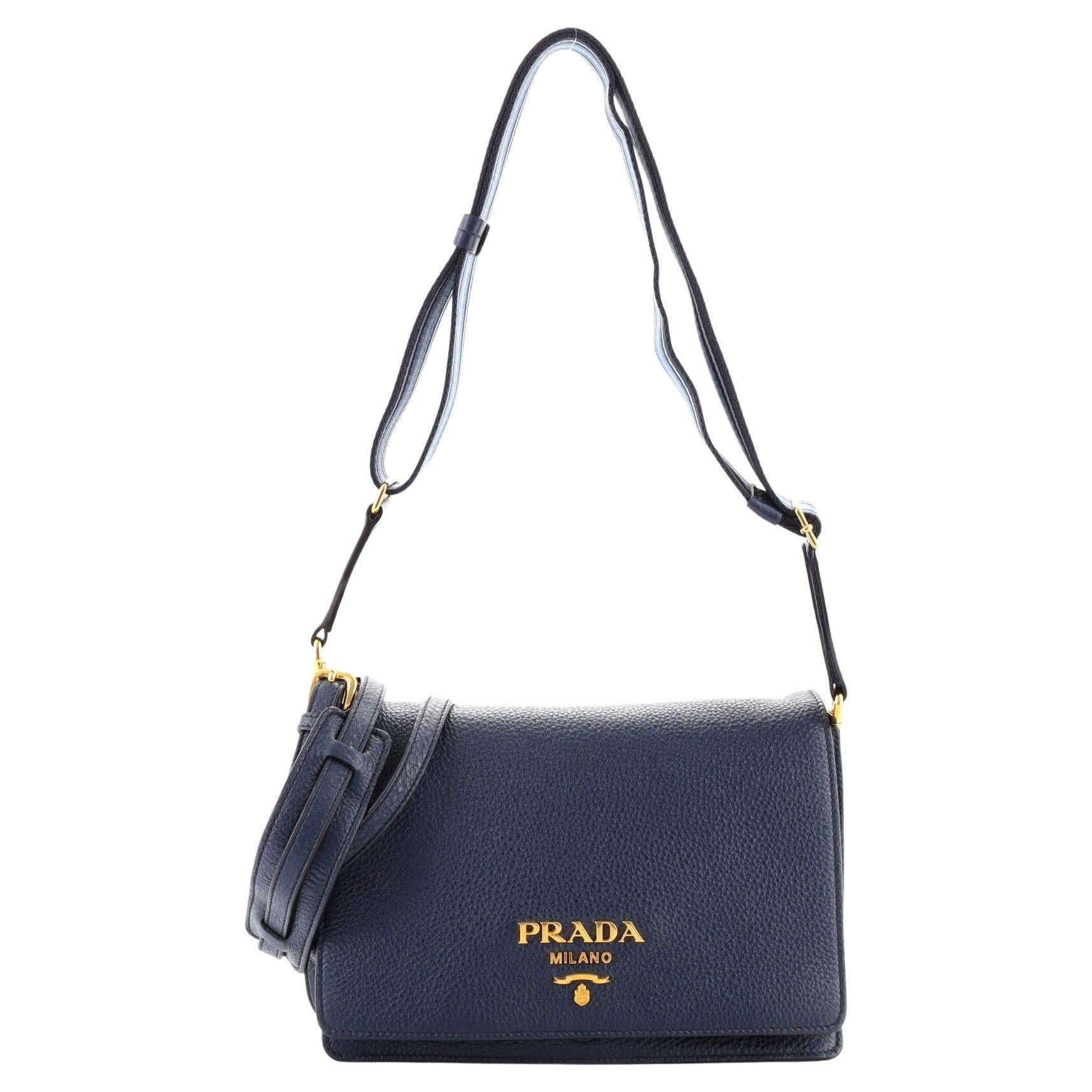Prada Women's 1BD163 Blue Leather Shoulder Bag: Handbags