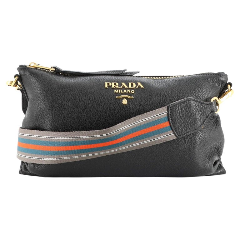 PRADA Vitello Daino Crossbody Bag with Web Guitar Strap