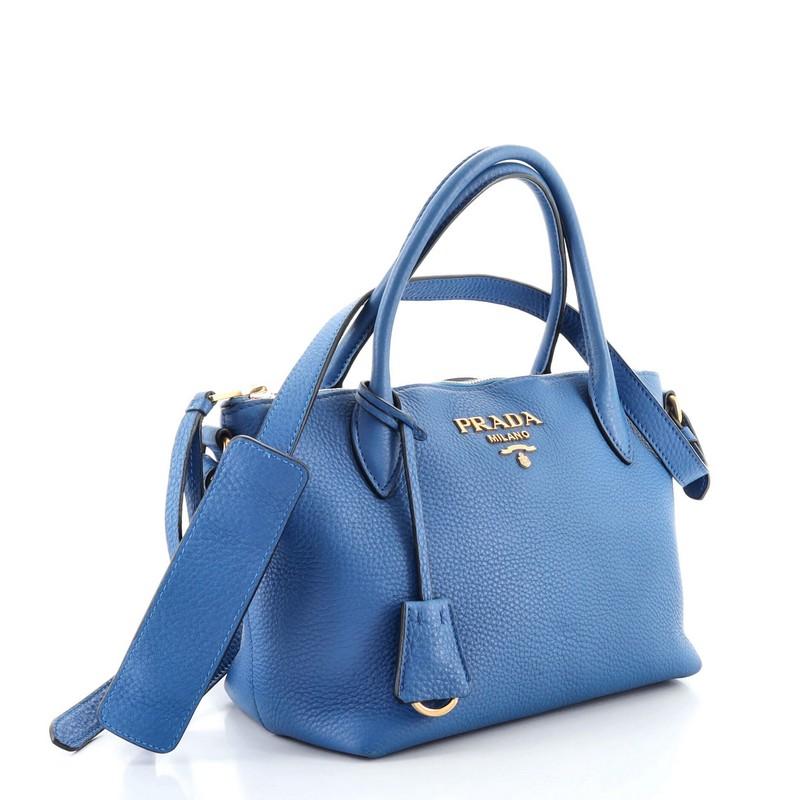 Blue Prada Dual Strap Zip Tote Vitello Daino Mini