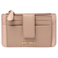 Prada Dust Pink Saffiano Leather Zip Card Holder