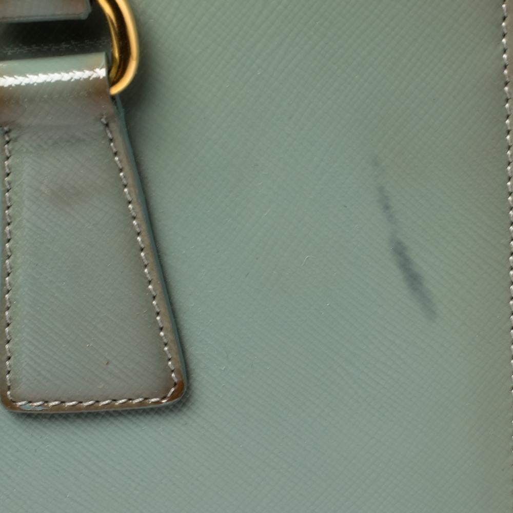 Prada Dusty Blue Saffiano Vernice Leather Frame Tote In Fair Condition In Dubai, Al Qouz 2