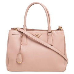 Prada Dusty Pink Saffiano Lux Leather Middle Zip Galleria Tote