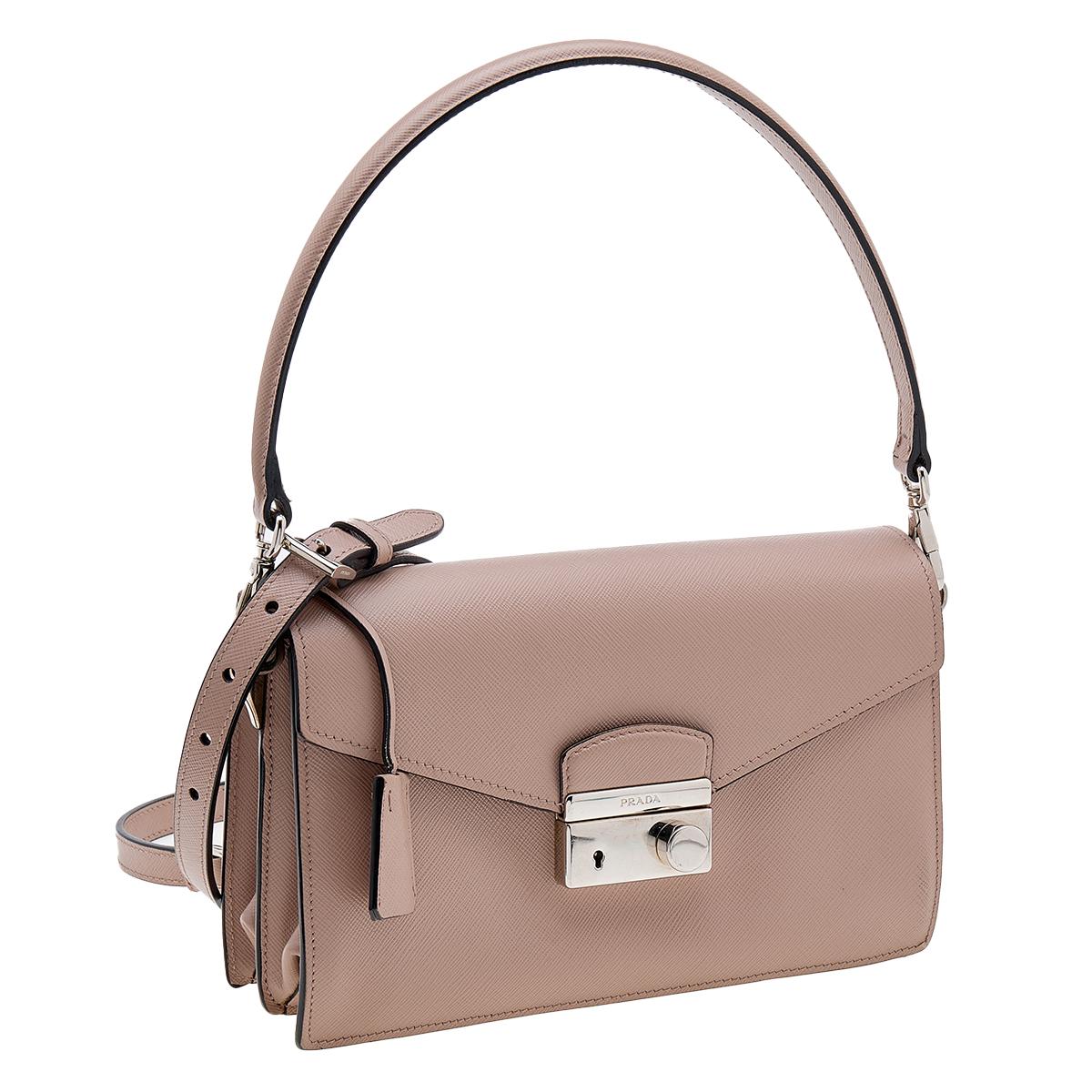 Brown Prada Dusty Pink Saffiano Lux Leather Mini Sound Flap Bag