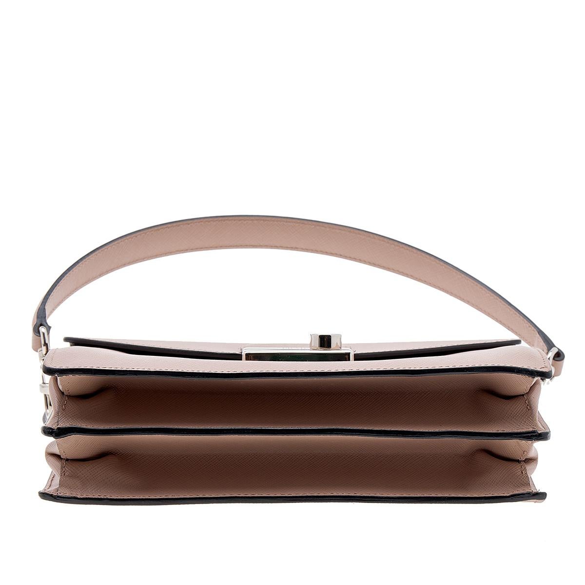 Prada Dusty Pink Saffiano Lux Leather Mini Sound Flap Bag In Good Condition In Dubai, Al Qouz 2