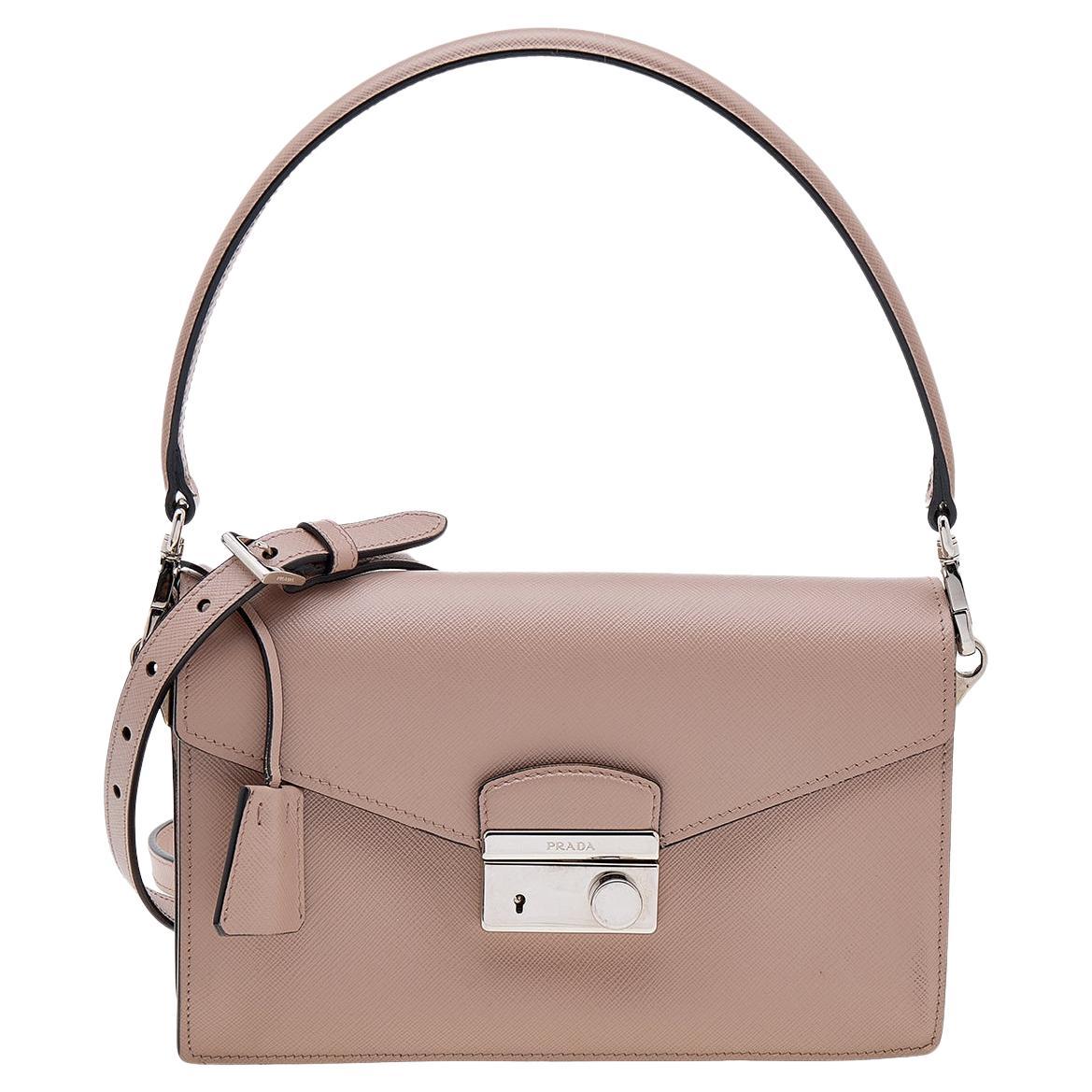 Prada Dusty Pink Saffiano Lux Leather Mini Sound Flap Bag