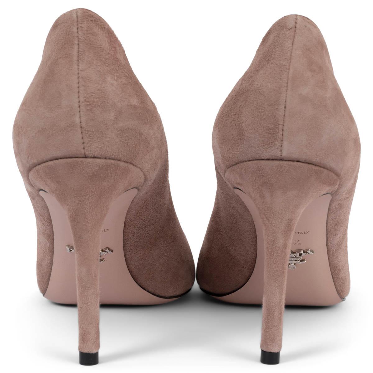 Women's PRADA dusty rose suede LOGO POINTED TOE Pumps Shoes 39.5 For Sale