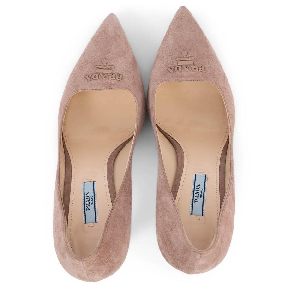 PRADA dusty rose suede LOGO POINTED TOE Pumps Shoes 39.5 For Sale 1