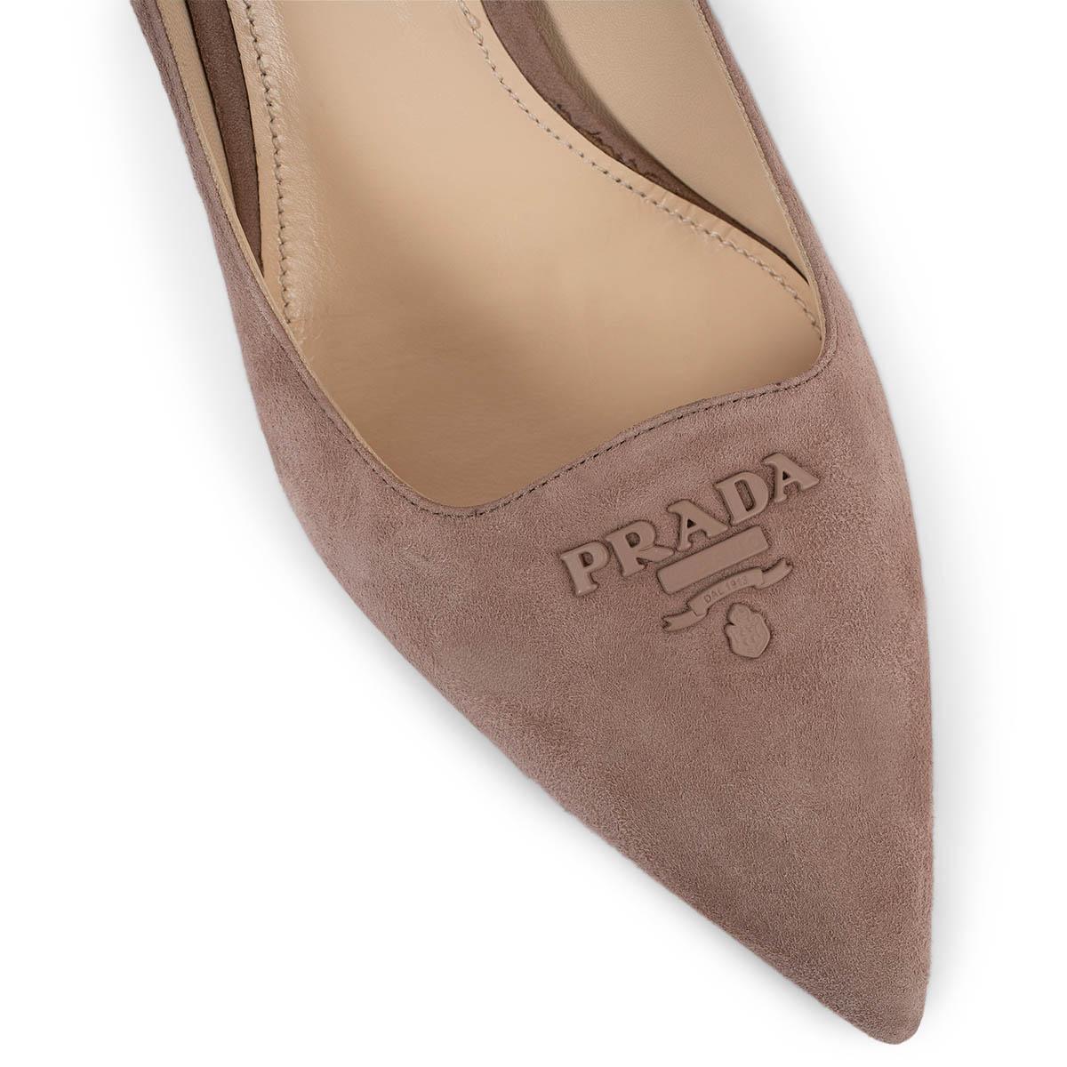 PRADA dusty rose suede LOGO POINTED TOE Pumps Shoes 39.5 For Sale 2