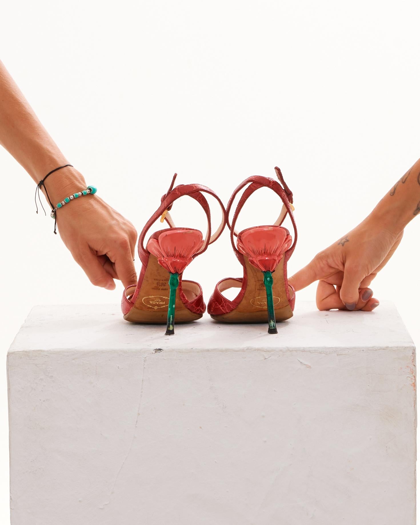 Beige Prada Early 00's Strawberry Cocco leather sandals For Sale