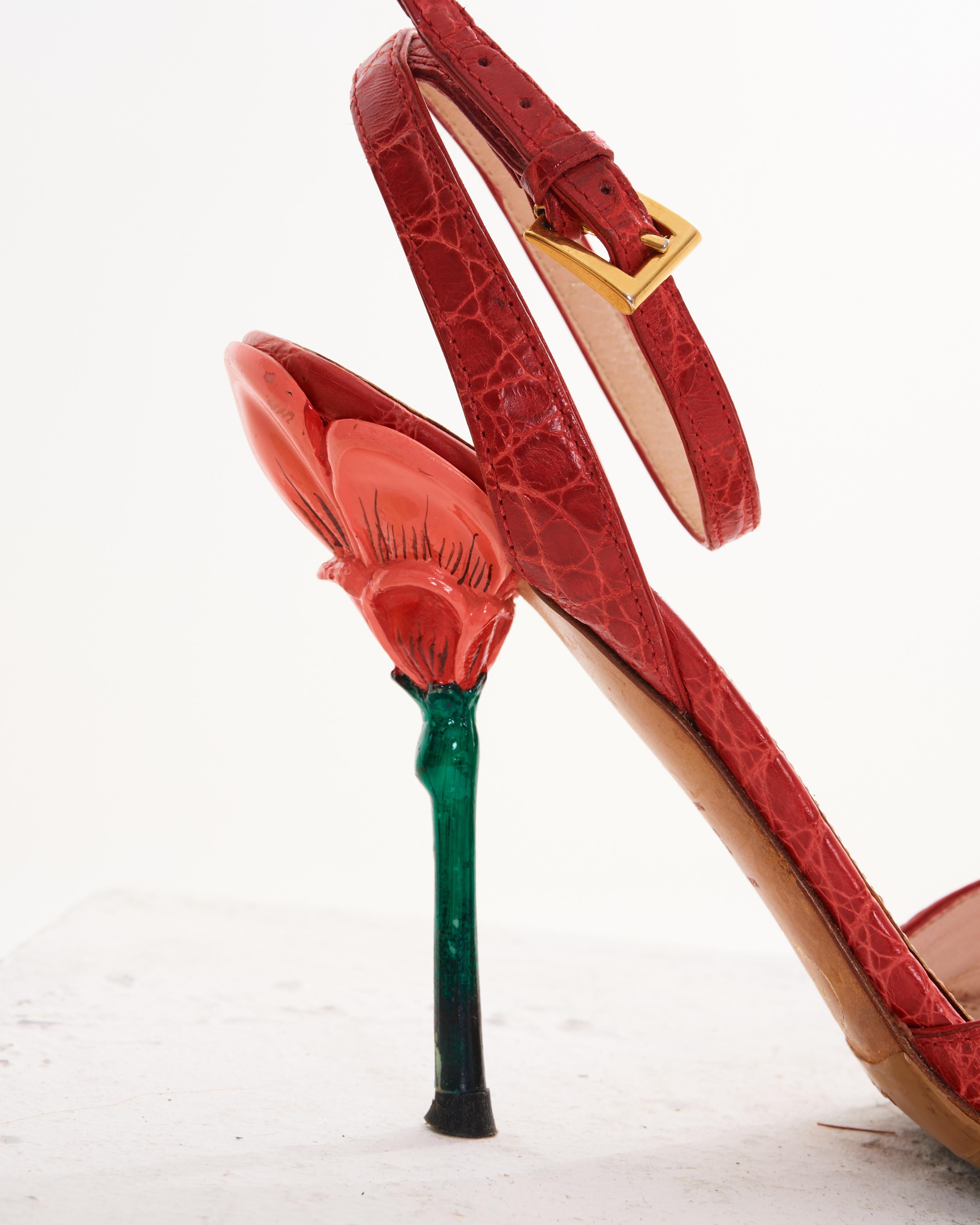 Prada Early 00's Strawberry Cocco leather sandals For Sale 1