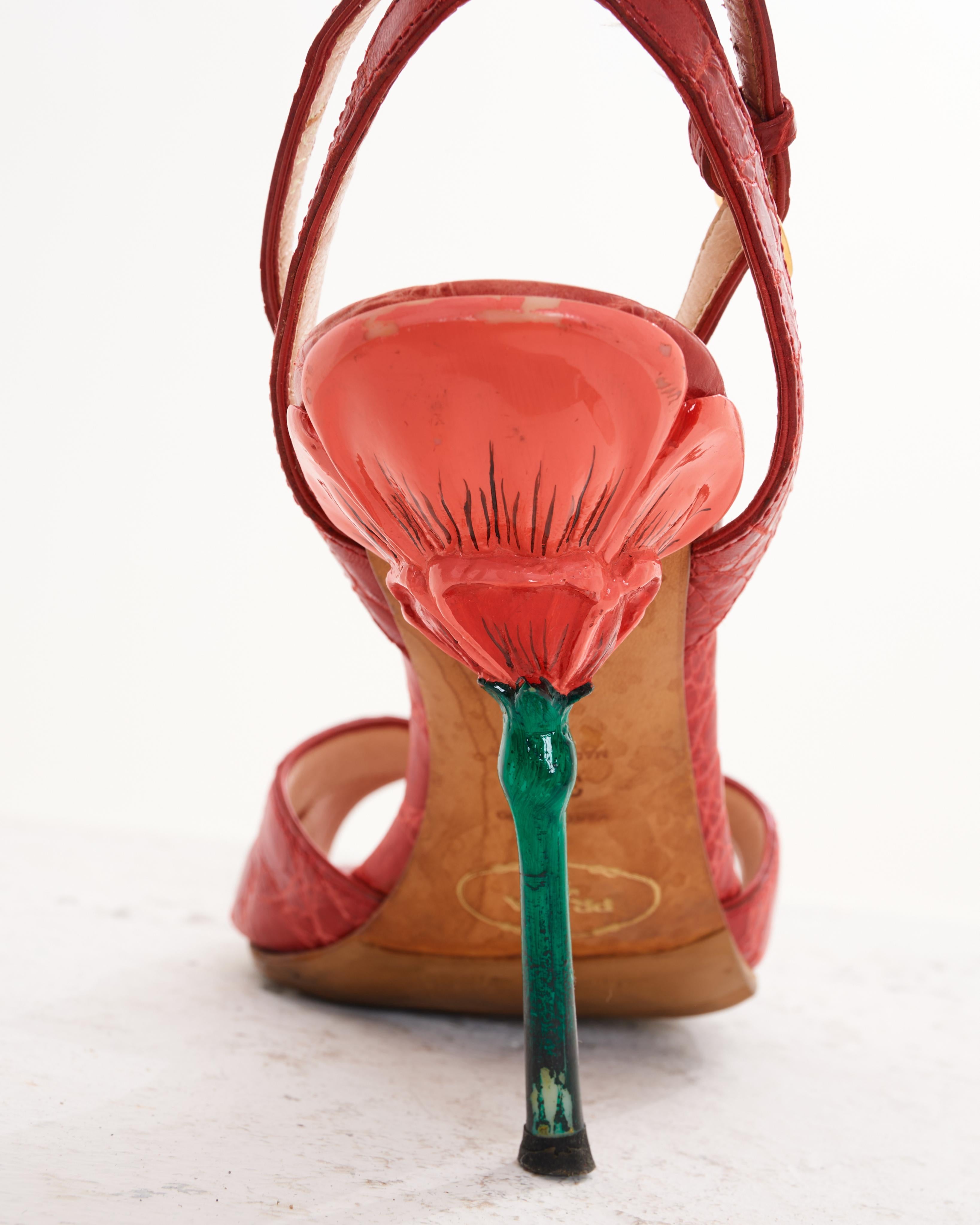 Prada Early 00's Strawberry Cocco leather sandals For Sale 2