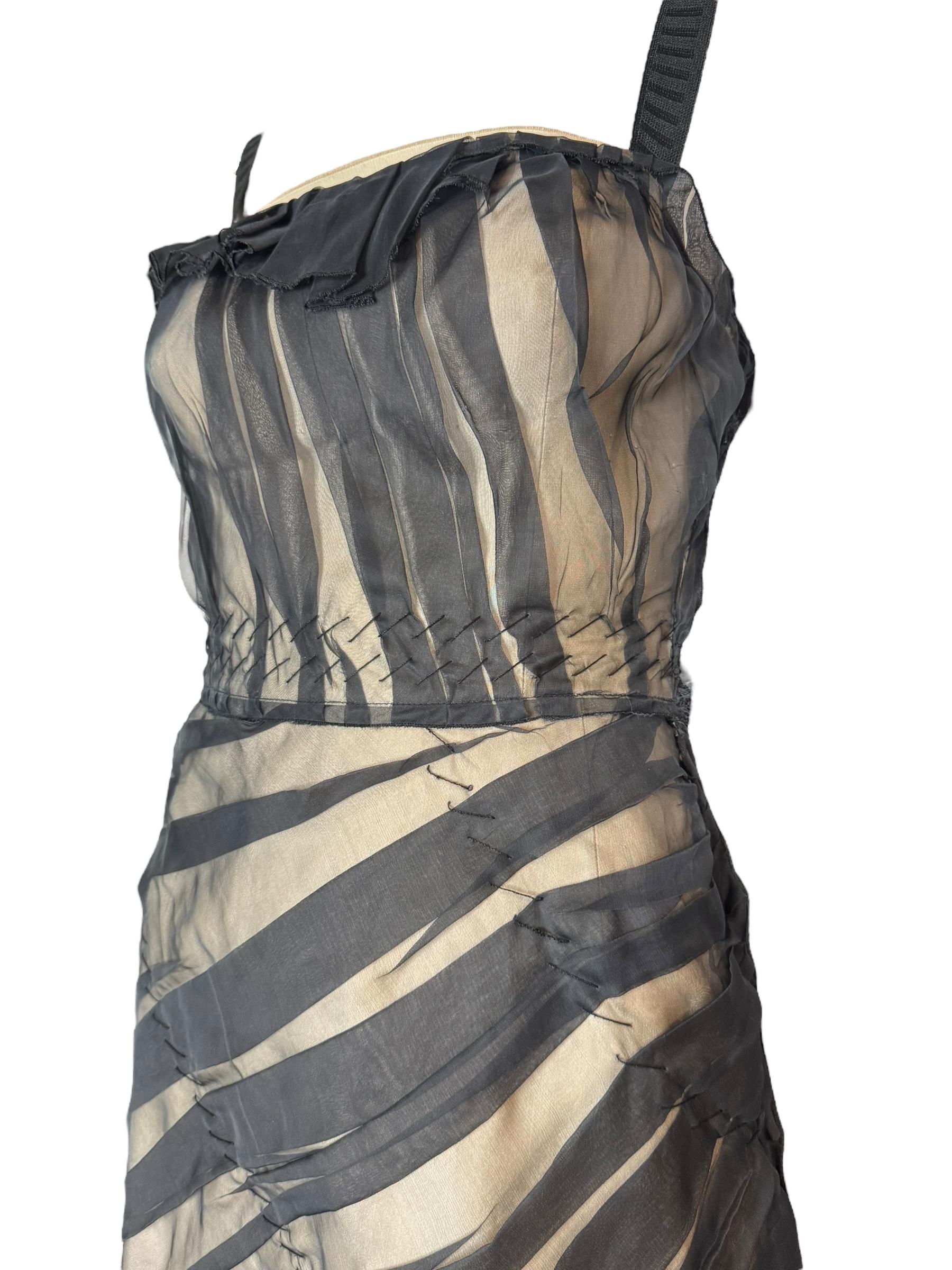 Prada - Vestito in seta a righe decostruito dei primi anni 2000 con bustier in vendita 2