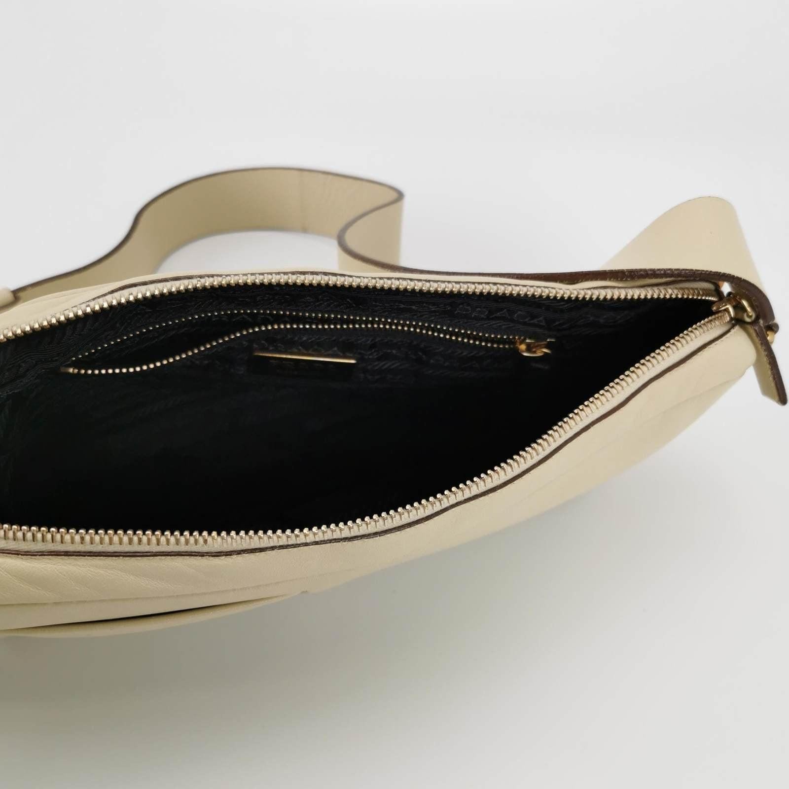 Women's Prada East West Camera Bag Cream White Lambskin Leather with Gold-tone Hardware For Sale