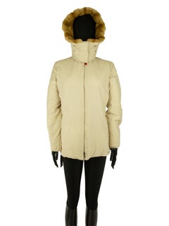 Prada Ecru Down Coat With Fur Trimmed Hood