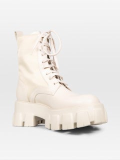 Prada Ecru Leather Monolith Combat Boots Size IT 37.5