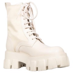 Prada Ecru Leather Monolith Combat Boots Size IT 37.5