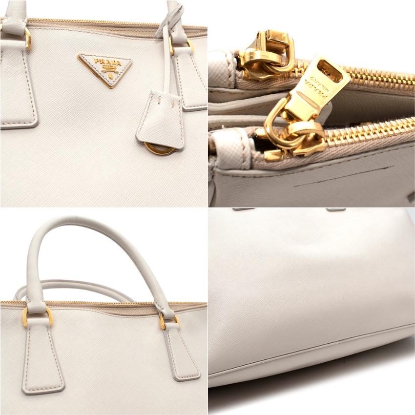 Prada Ecru Leder Saffiano Galleria Handtasche mit doppeltem Reißverschluss im Angebot 3