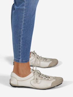 Prada Ecru Leather & Suede Lace Up Trainers Size IT 36
