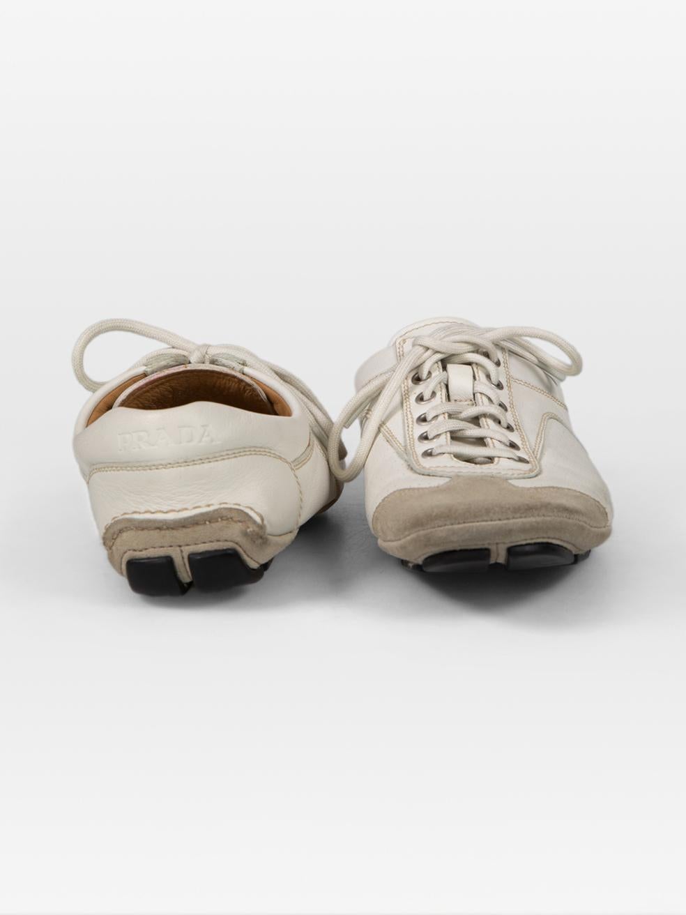 Beige Prada Ecru Leather & Suede Lace Up Trainers Size IT 36 For Sale