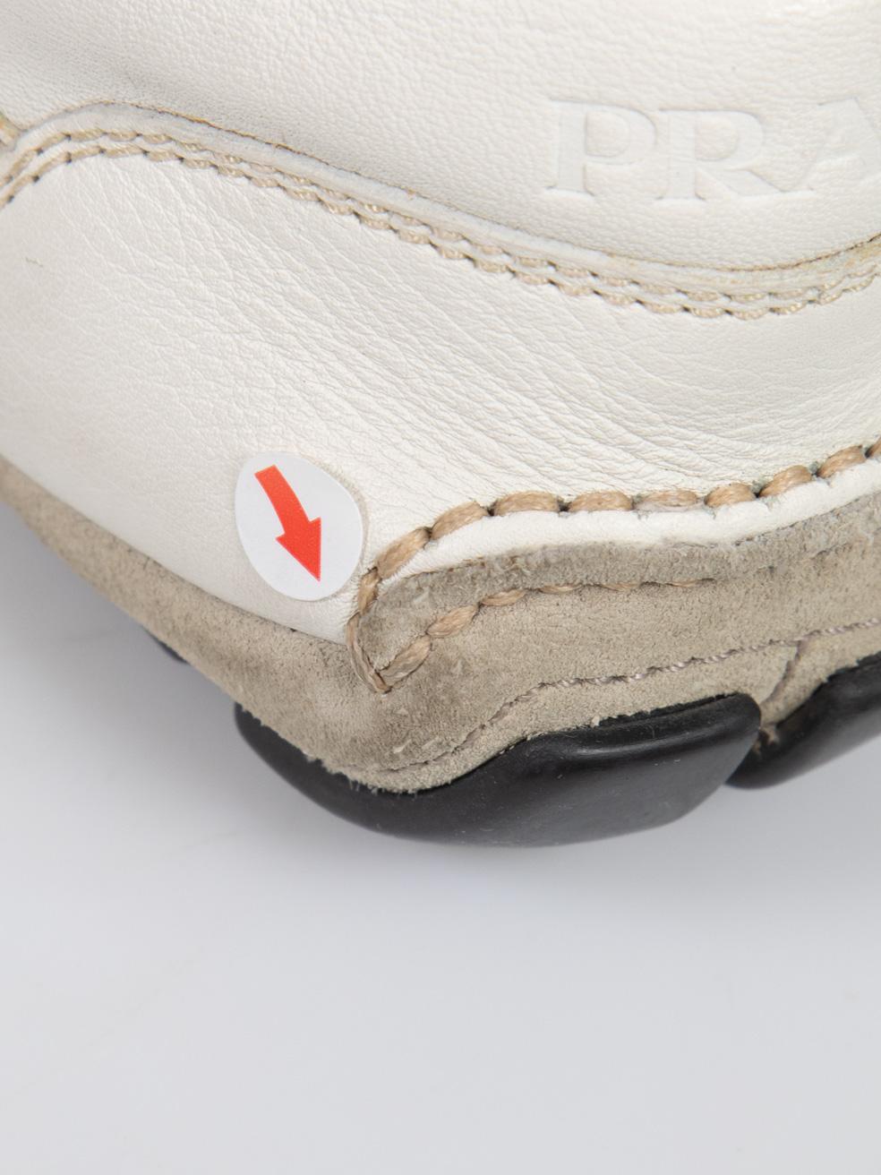Prada Ecru Leather & Suede Lace Up Trainers Size IT 36 For Sale 4
