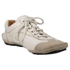Prada Ecru Leather & Suede Lace Up Trainers Size IT 36