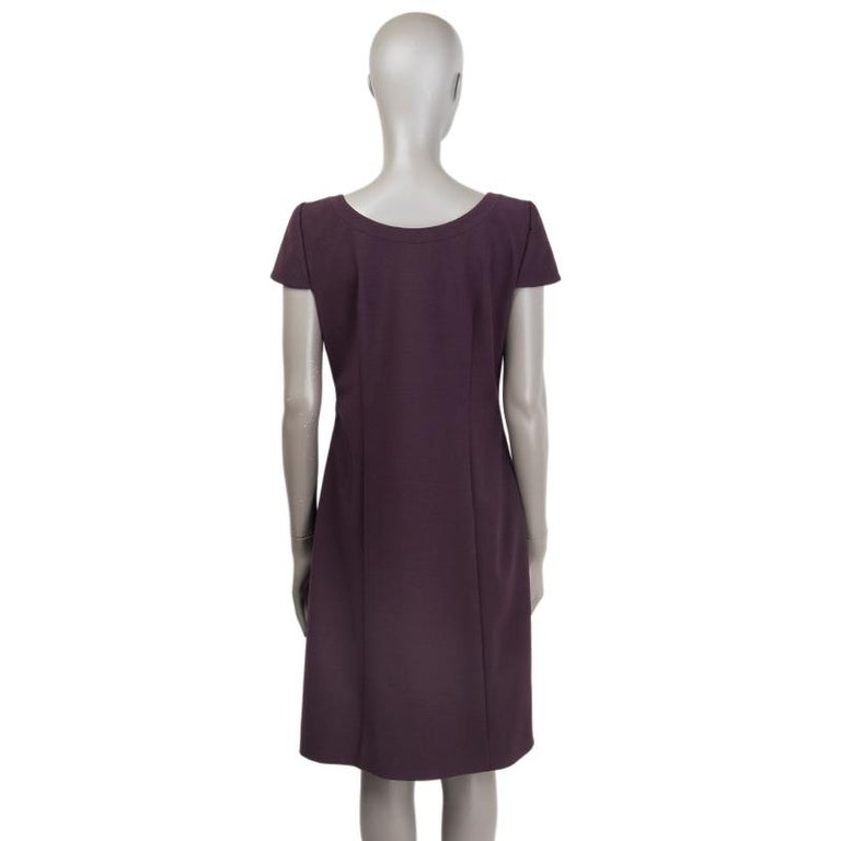 PRADA eggplant purple wool Short Sleeve Sheath Dress 46 For Sale at 1stDibs