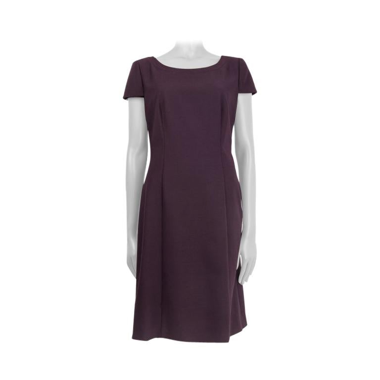 PRADA eggplant purple wool Short Sleeve Sheath Dress 46 For Sale at 1stDibs