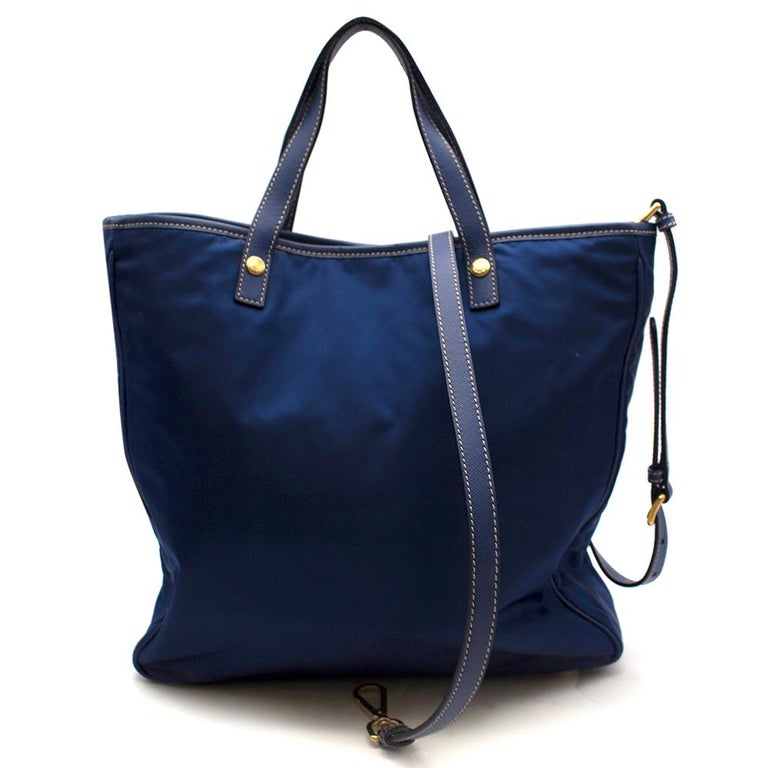 Prada electric blue nylon and leather tote bag at 1stDibs