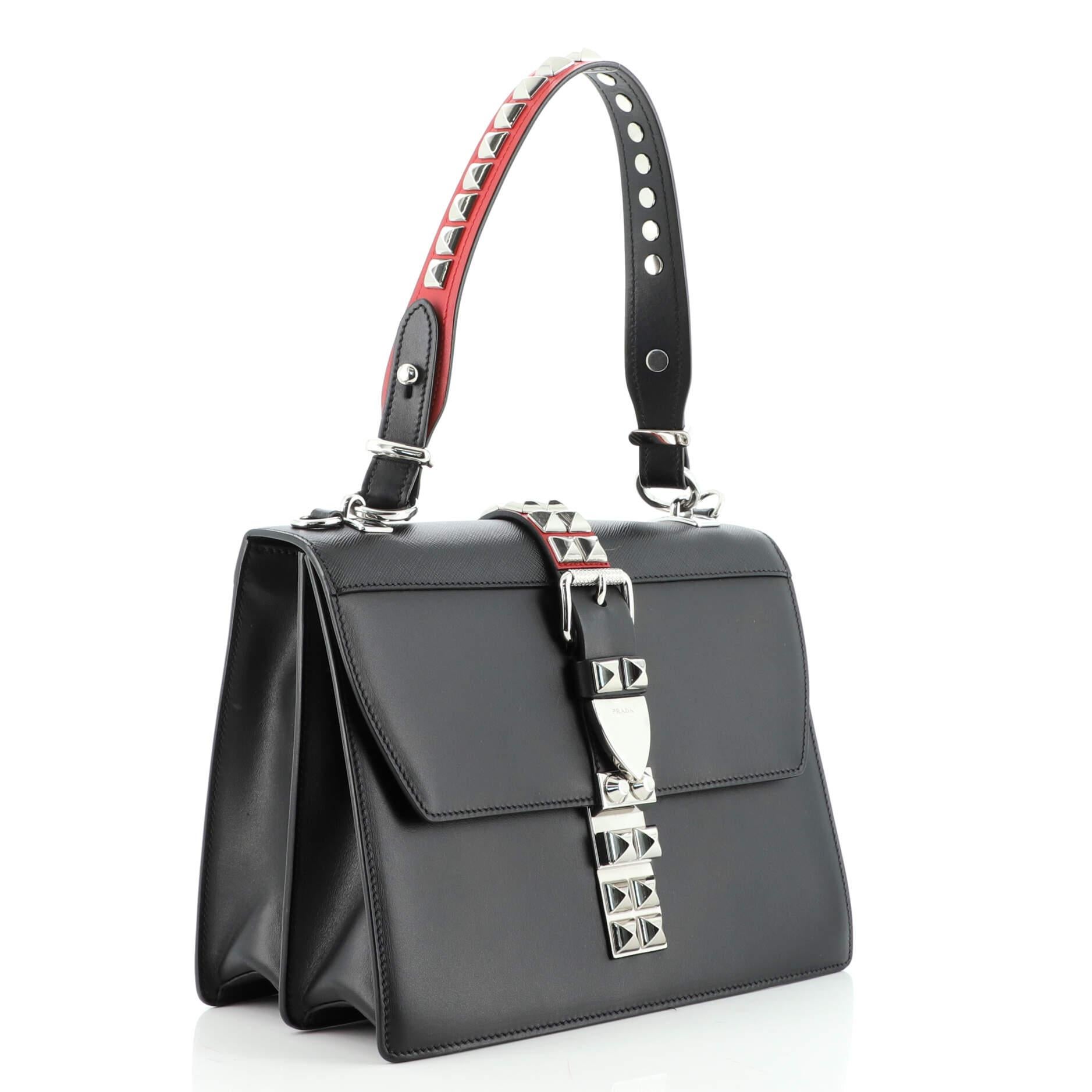 Black Prada Elektra Shoulder Bag Studded Leather Medium