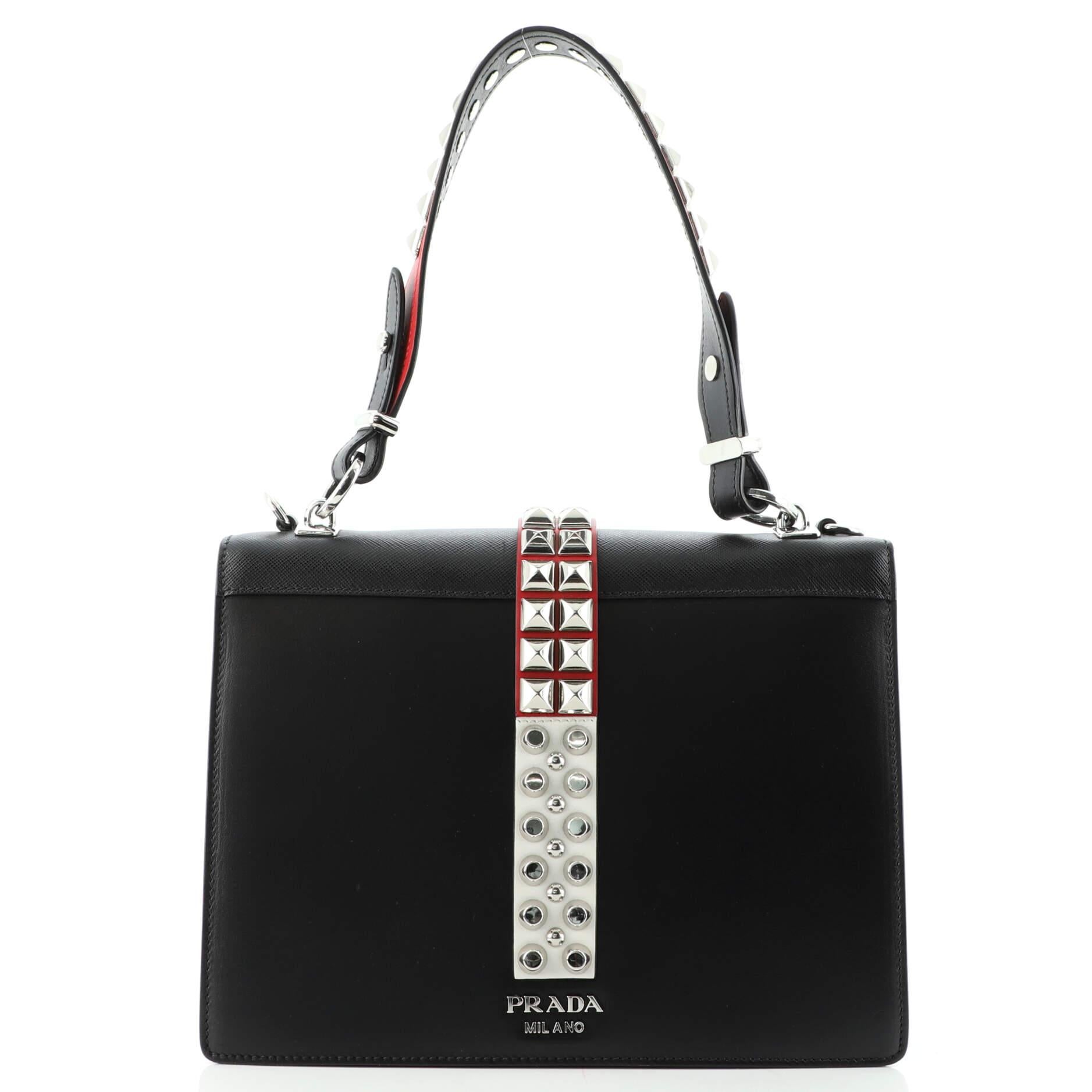 Prada Elektra Shoulder Bag Studded Leather Medium In Good Condition In NY, NY