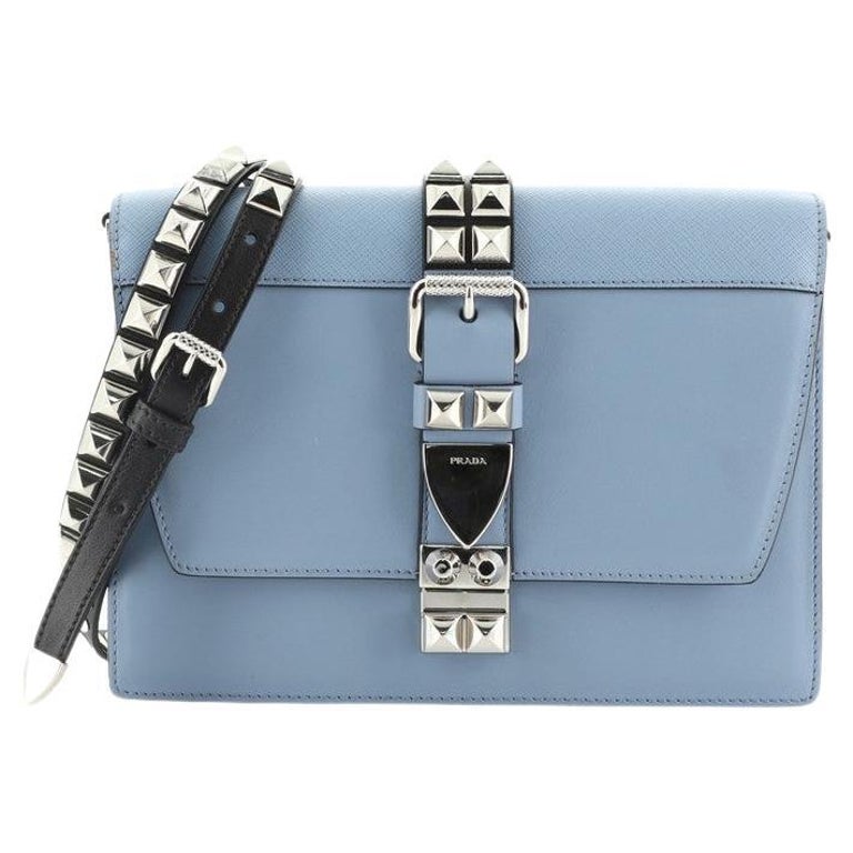 Prada Blue Leather Studded Elektra Crossbody Bag at 1stDibs