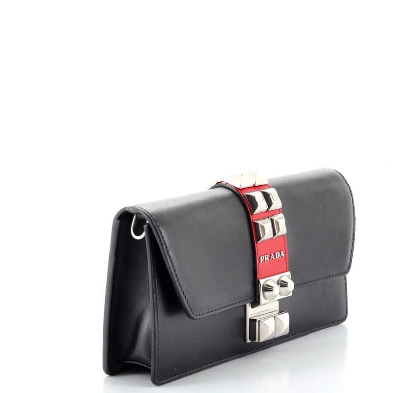 Black Prada Elektra Wallet on Chain Studded Leather