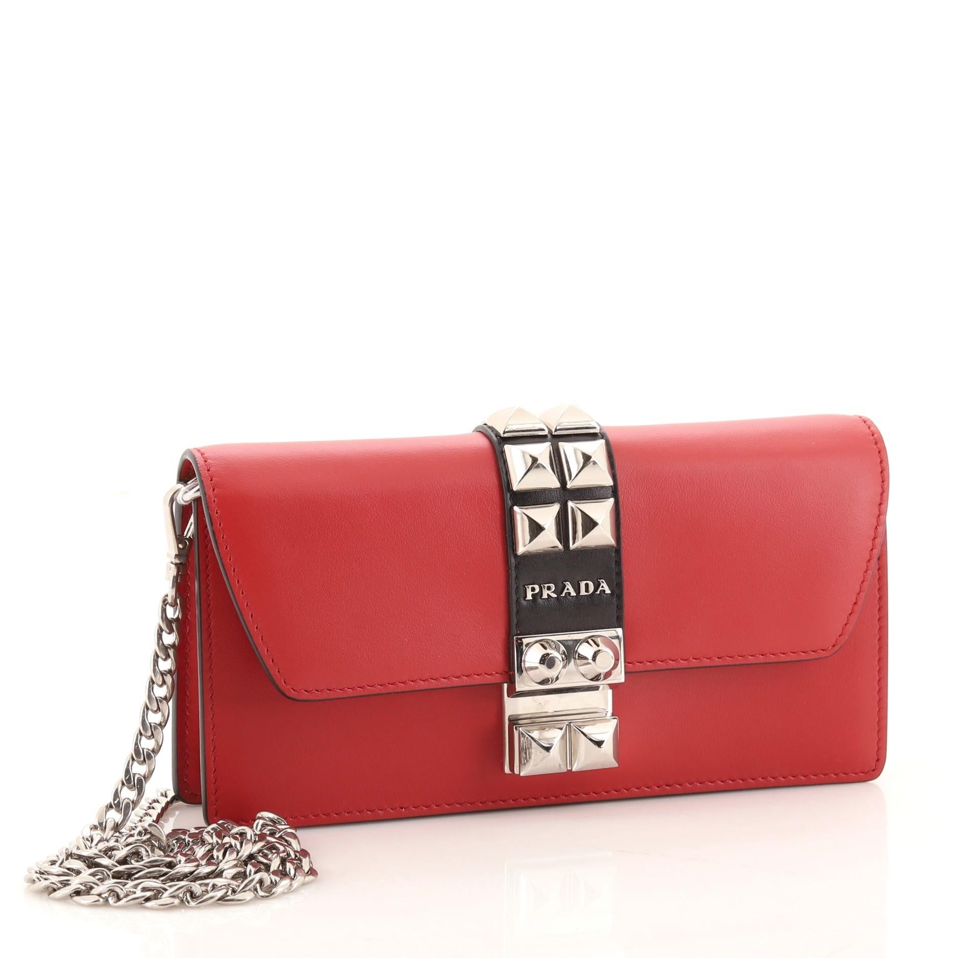 Red Prada Elektra Wallet on Chain Studded Leather