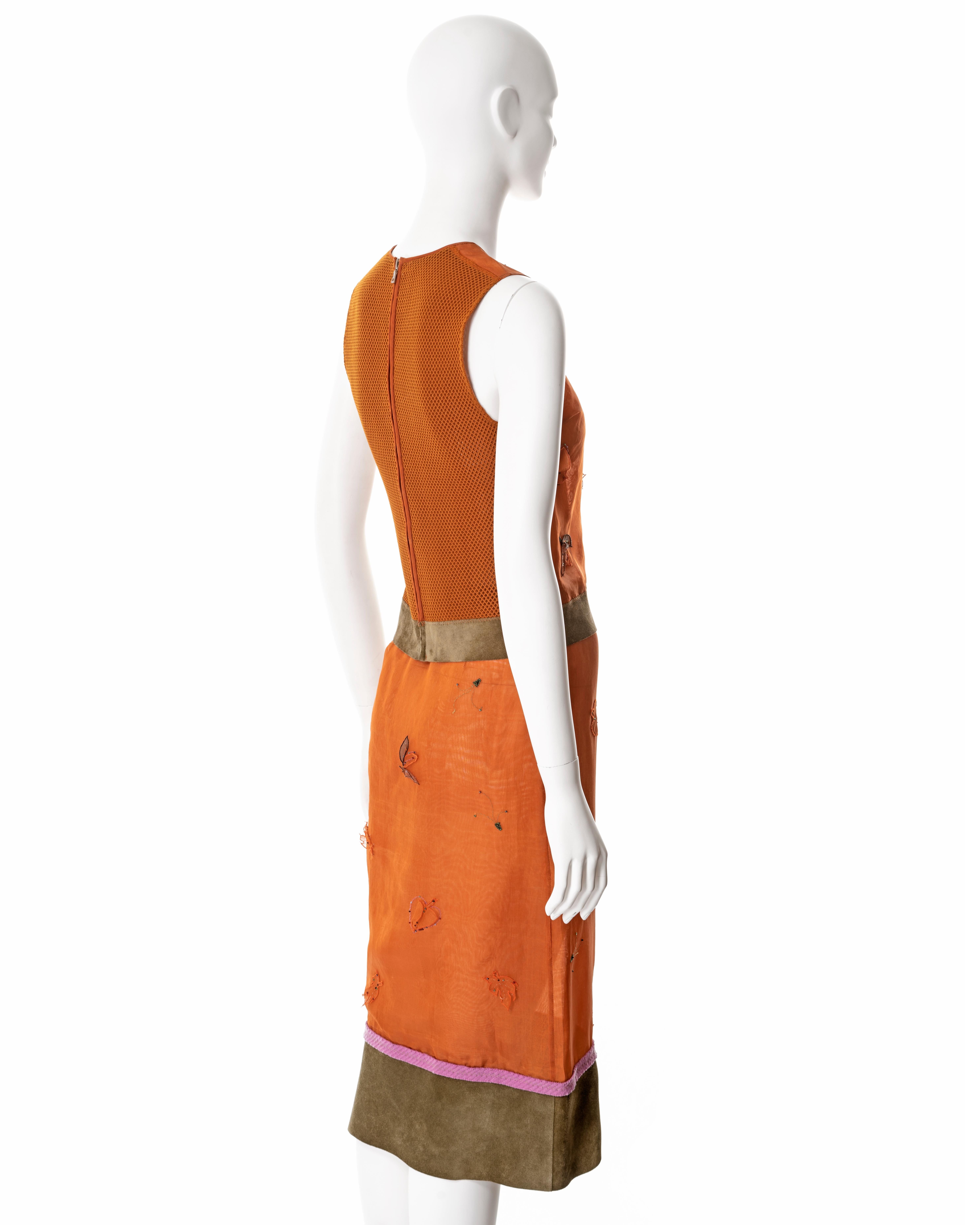 Prada embellished orange silk organza top and skirt set, fw 1999 For Sale 6