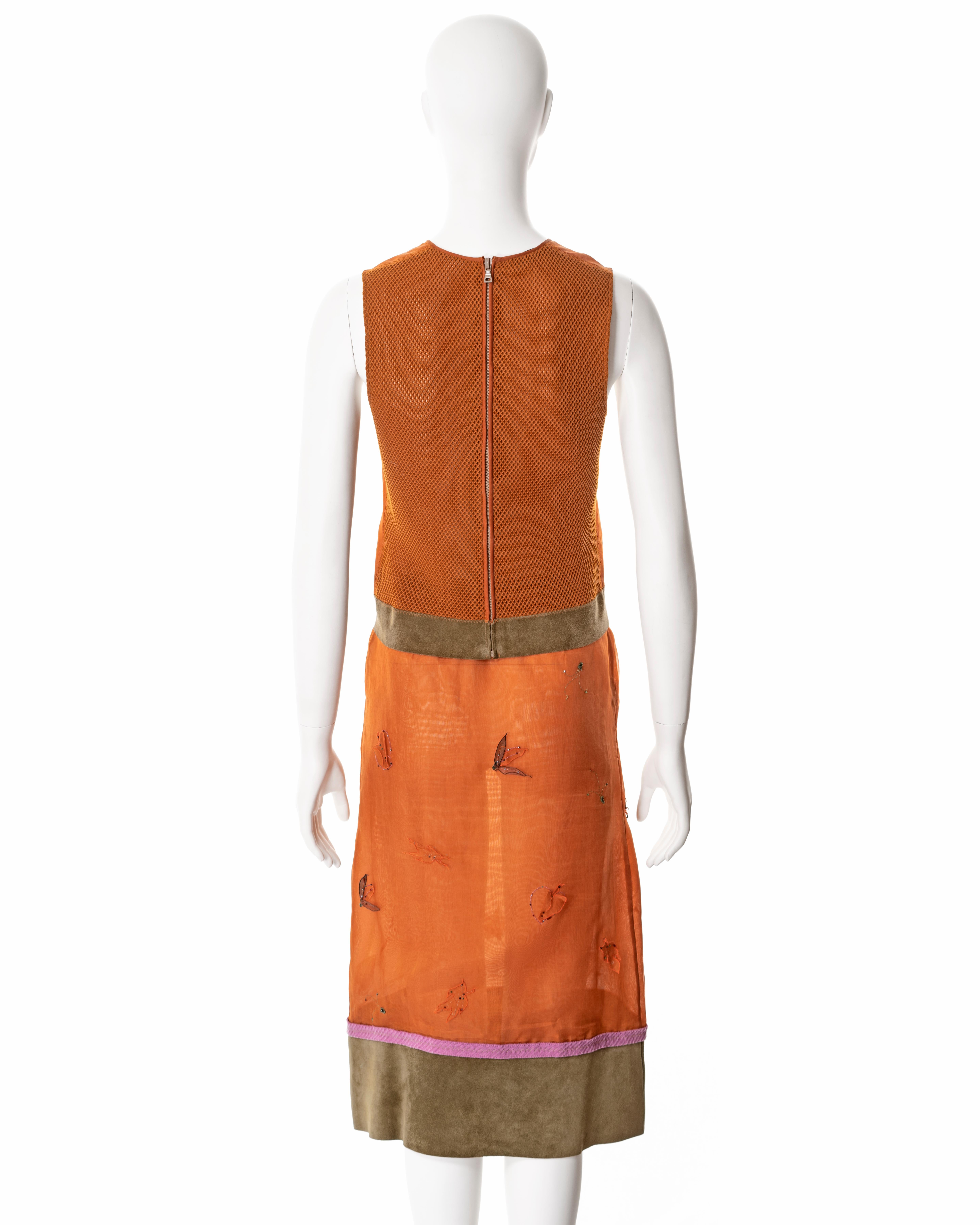 Prada embellished orange silk organza top and skirt set, fw 1999 For Sale 7