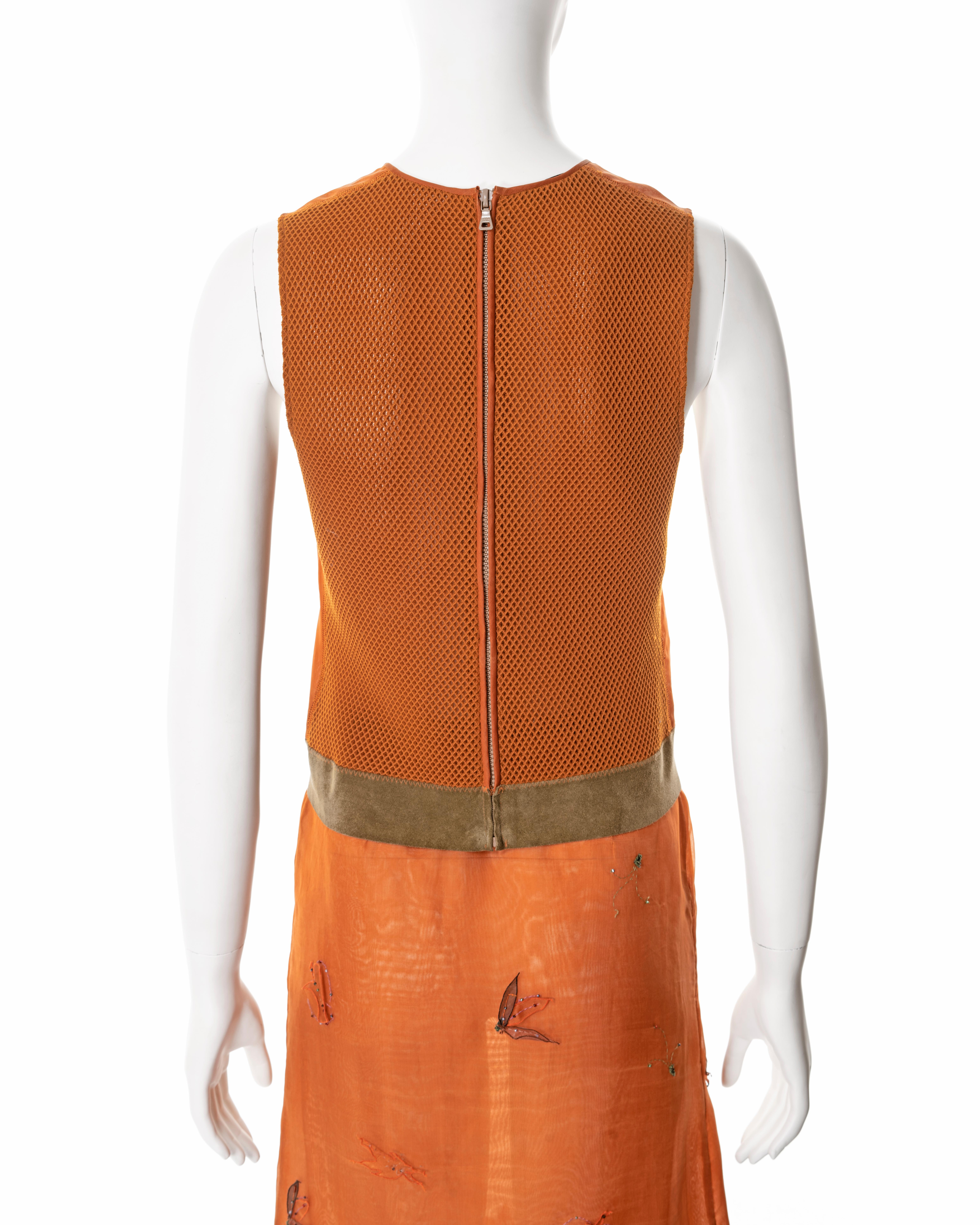 Prada embellished orange silk organza top and skirt set, fw 1999 For Sale 8