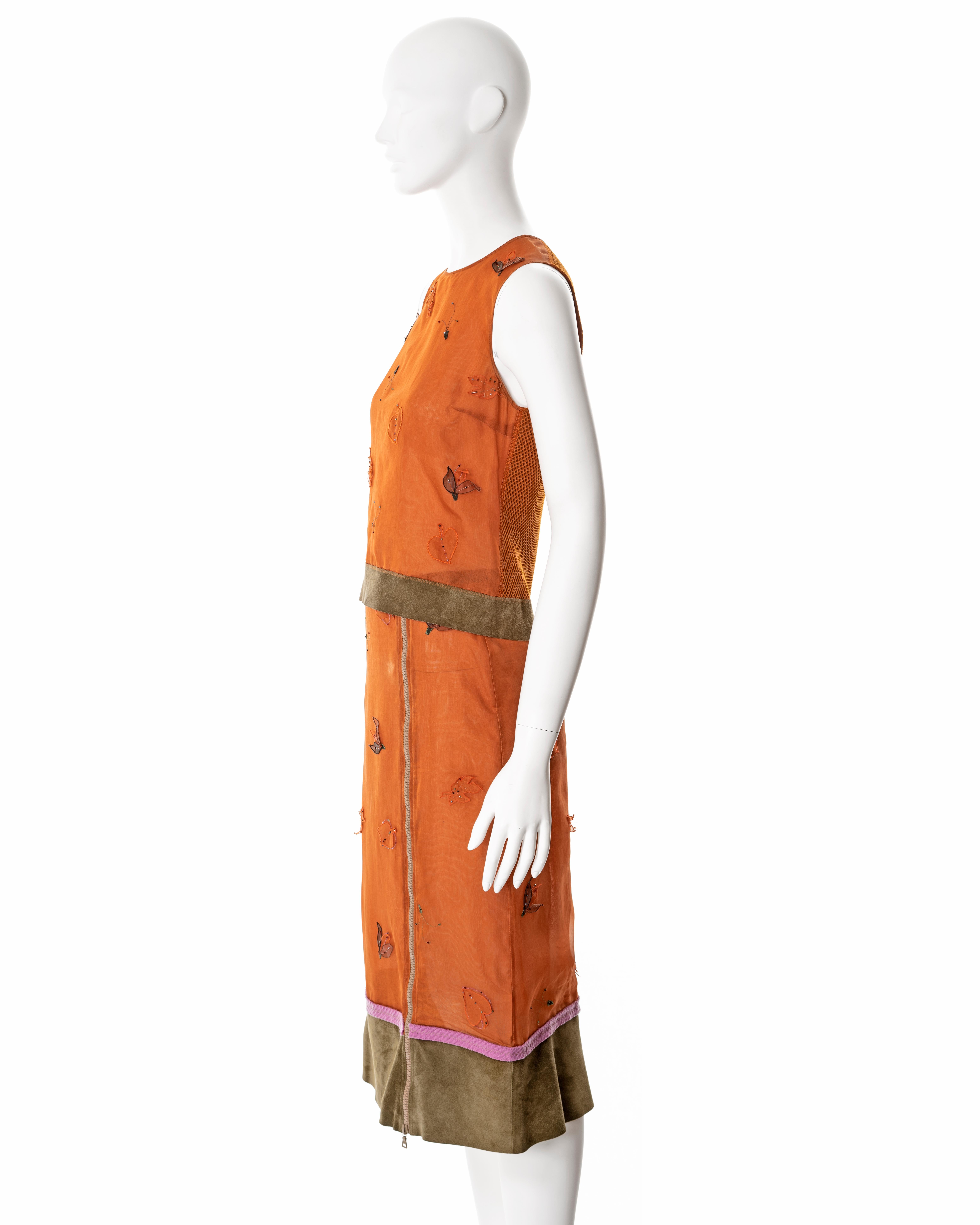 Prada embellished orange silk organza top and skirt set, fw 1999 For Sale 10