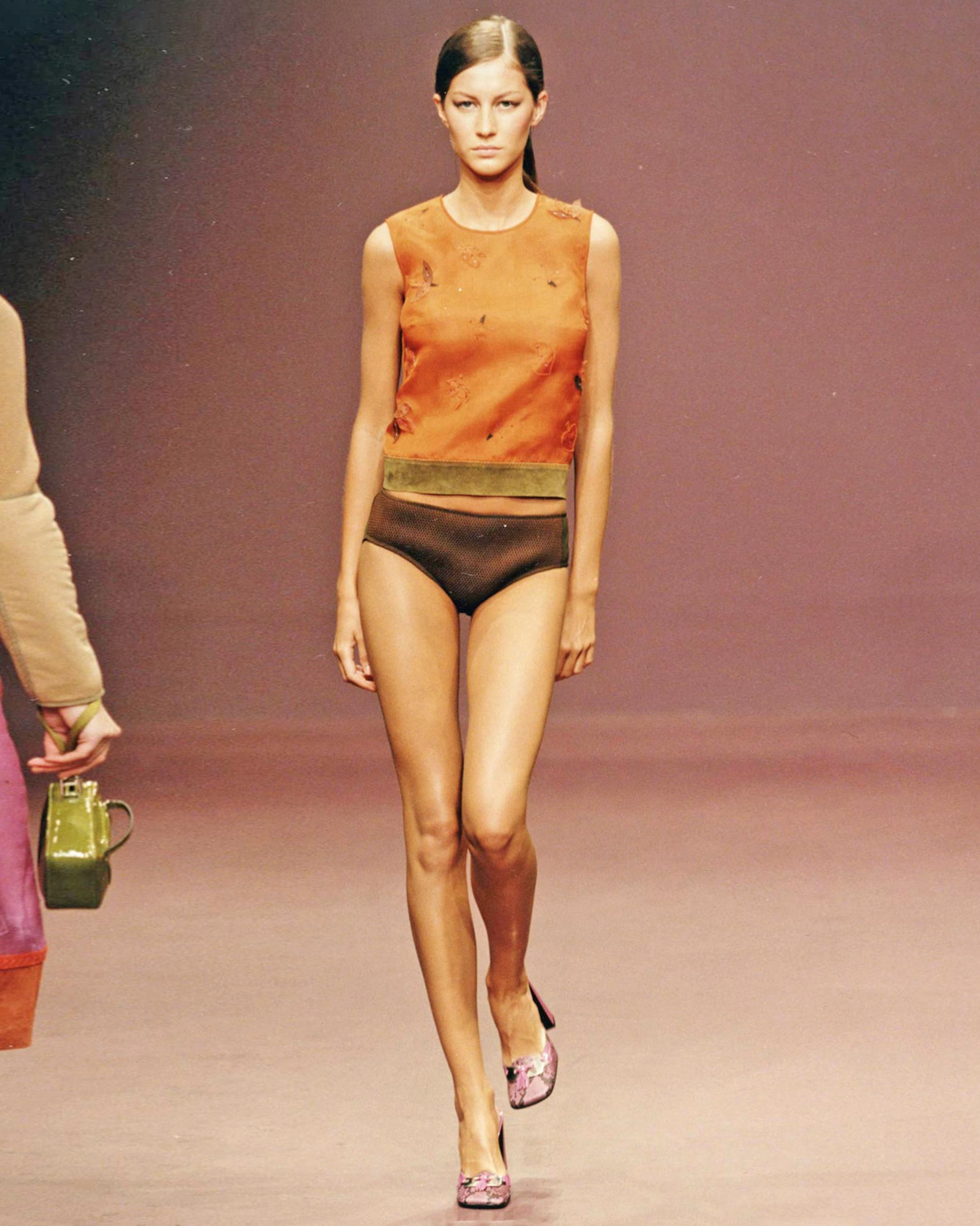 Prada embellished orange silk organza top and skirt set, fw 1999 For Sale 1
