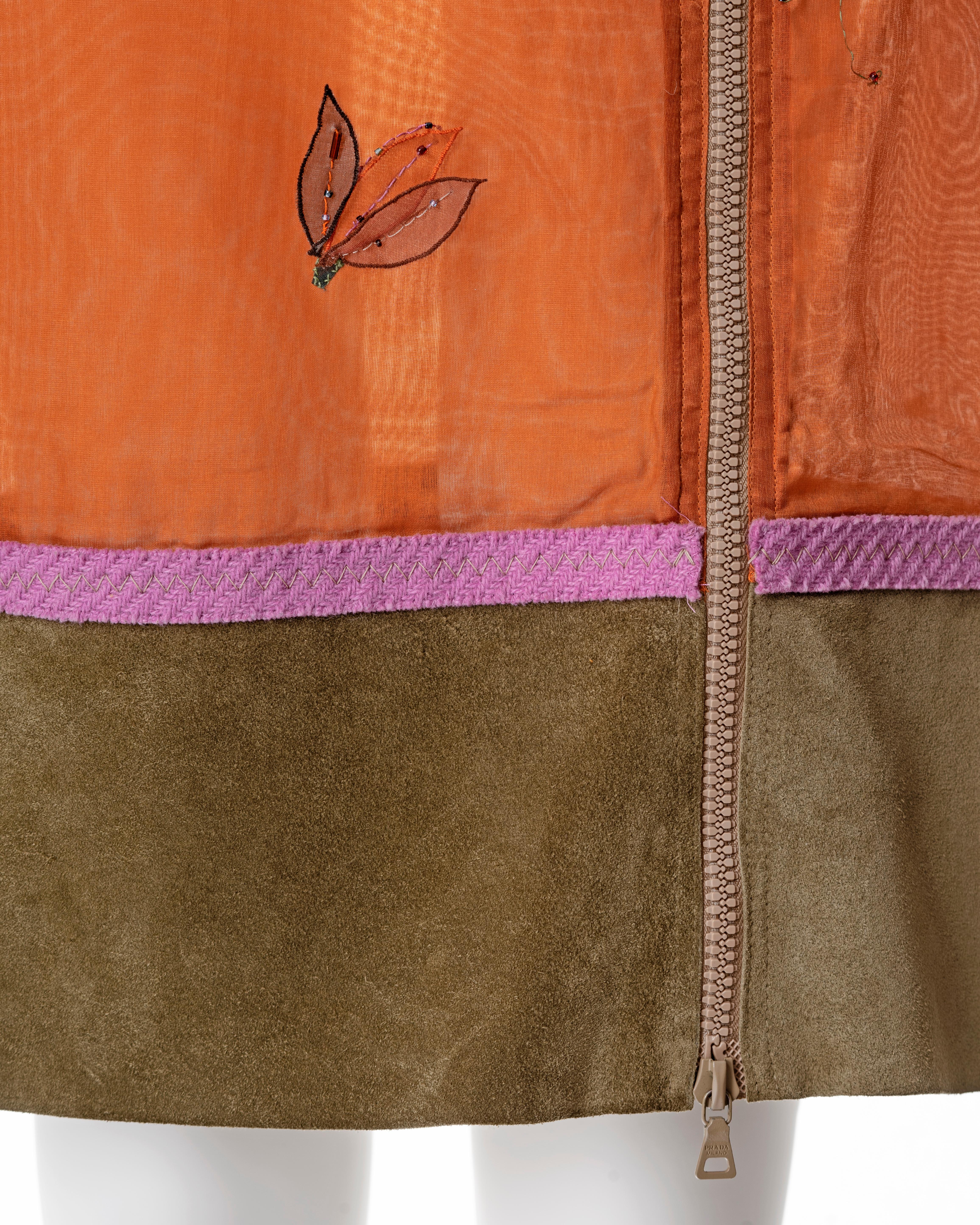 Prada embellished orange silk organza top and skirt set, fw 1999 For Sale 2
