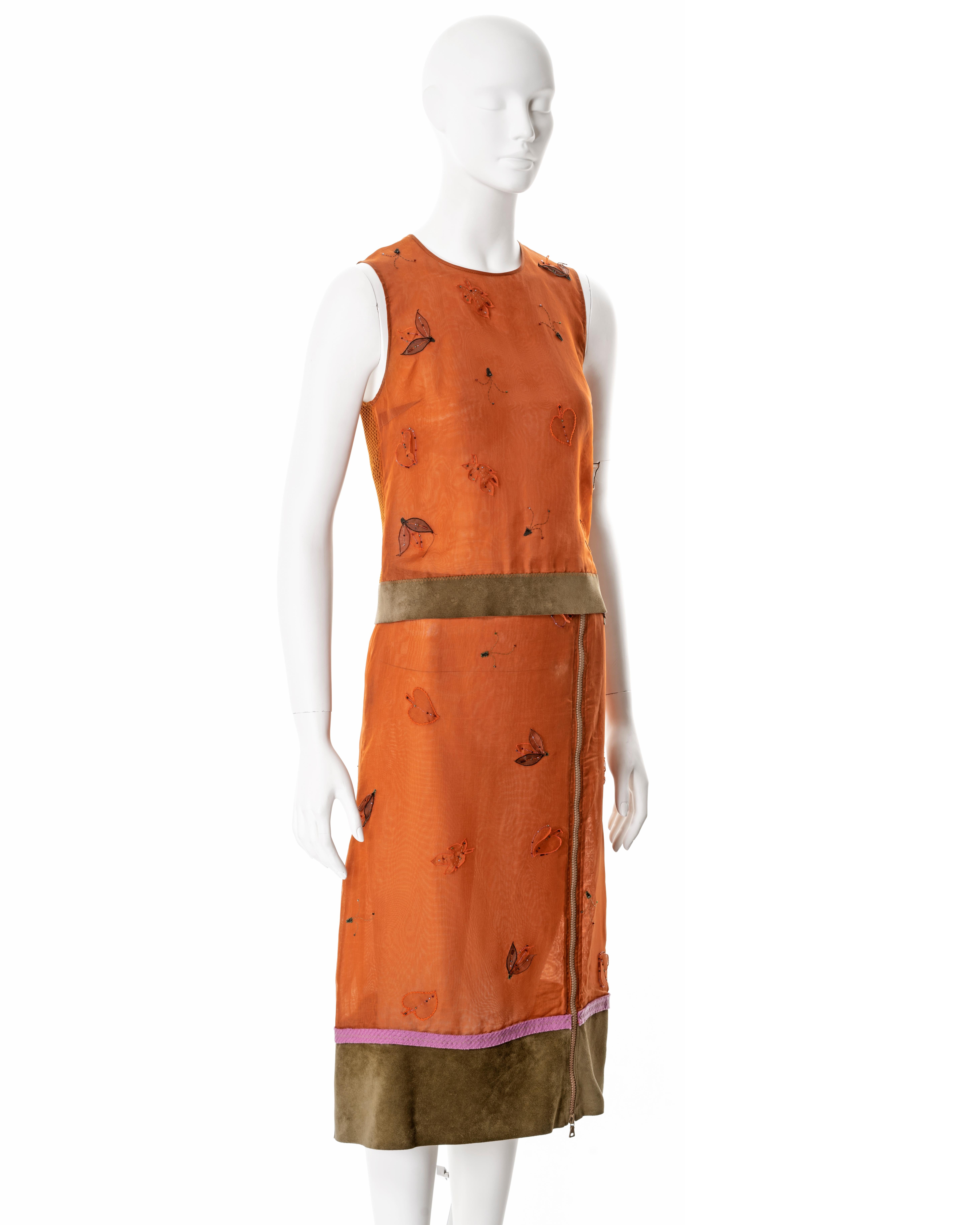 Prada embellished orange silk organza top and skirt set, fw 1999 For Sale 4
