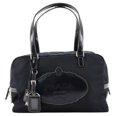 Prada Embossed Logo Bauletto Bag Tessuto with Leather Medium