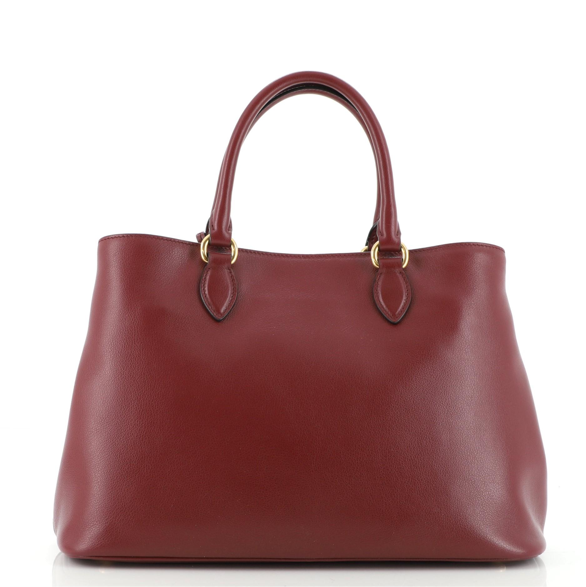 Prada Embossed Logo Convertible Open Tote Glace Calf Medium In Good Condition In NY, NY